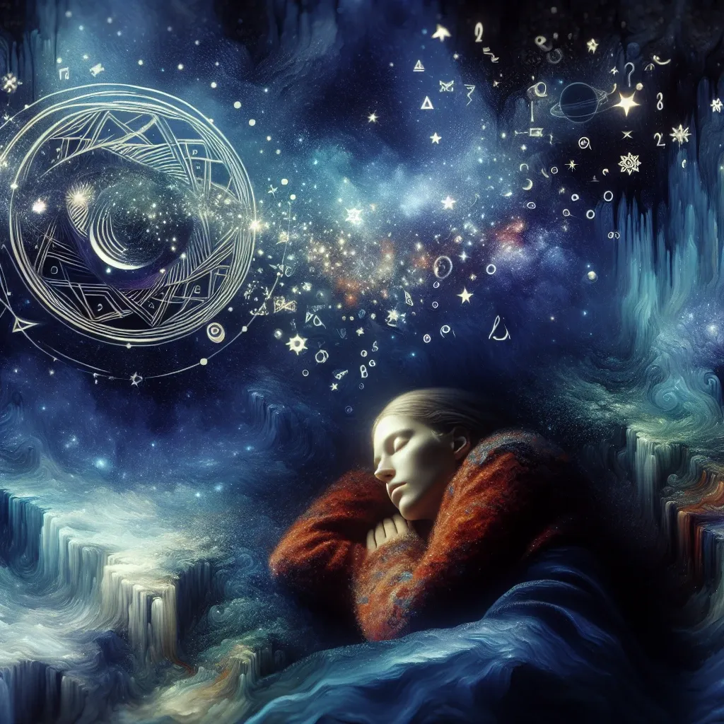 Illustration of a woman sleeping in a dreamlike landscape