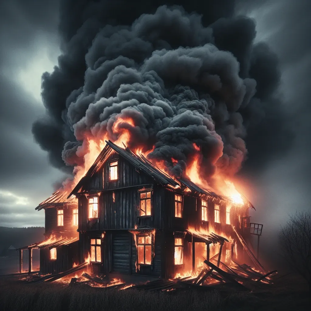 Illustration of a house on fire