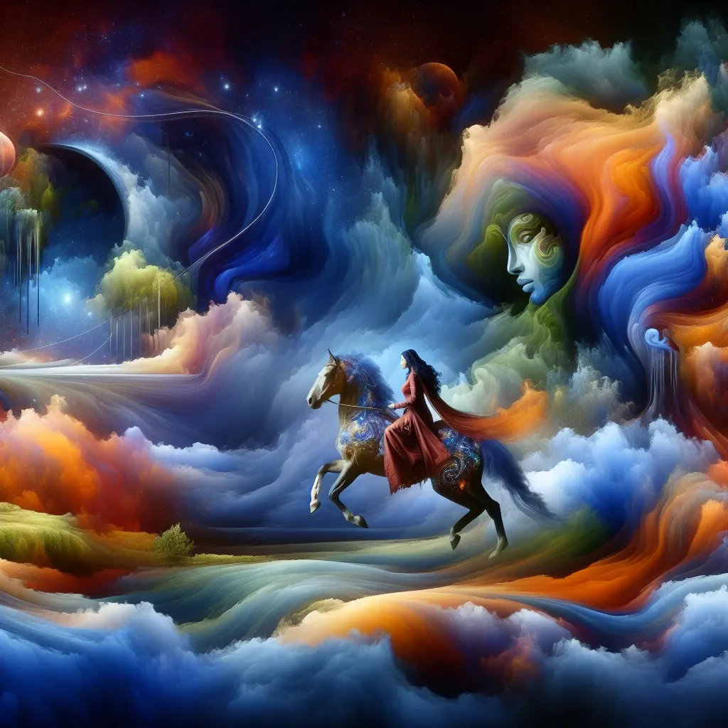 Illustration of a person riding a horse in a dream