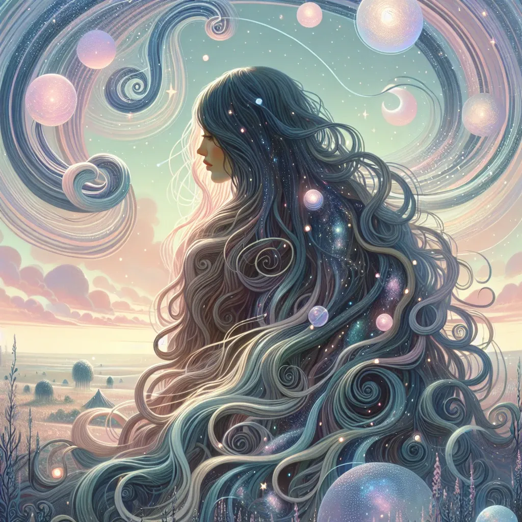 Illustration of a person with long flowing hair in a dream