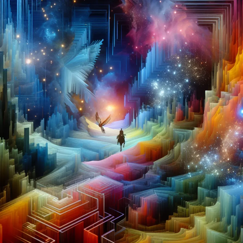 Illustration of a dream-like landscape symbolizing the spiritual journey of traveling in dreams.