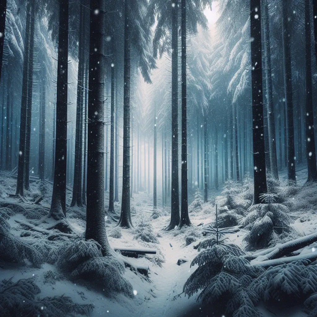 Snow-covered trees in a winter forest