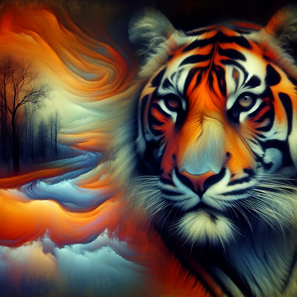 An illustration of an orange tiger in a dream