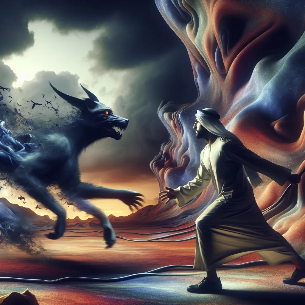 Illustration of a person being chased by a dog in a dream
