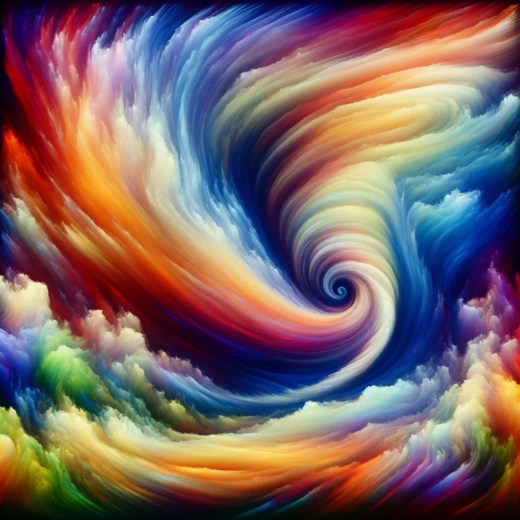 Illustration of a swirling tornado in vibrant colors