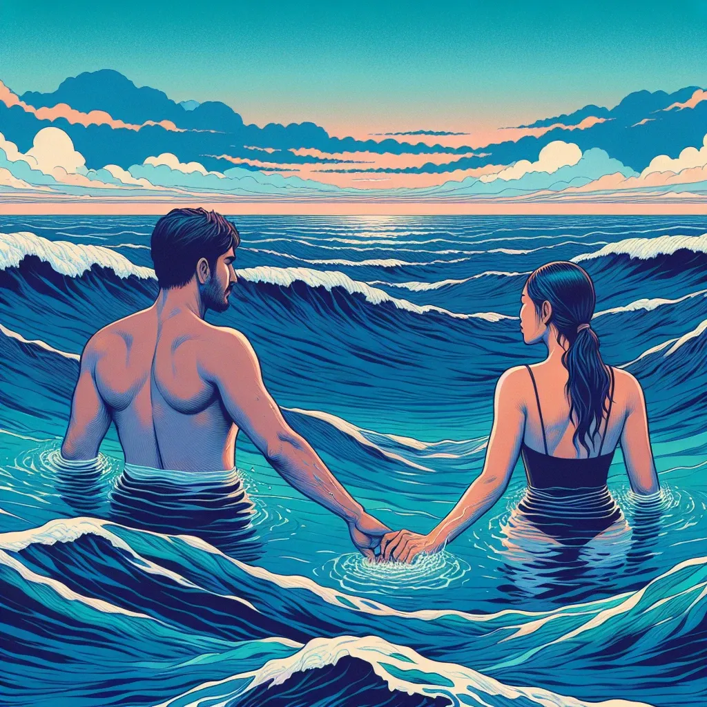 Illustration of two people swimming together in a dream