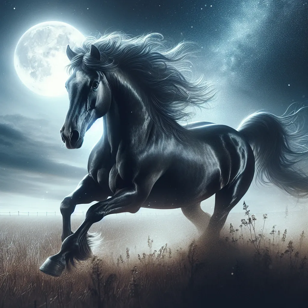 Illustration of a dreamy horse running under the moonlight.