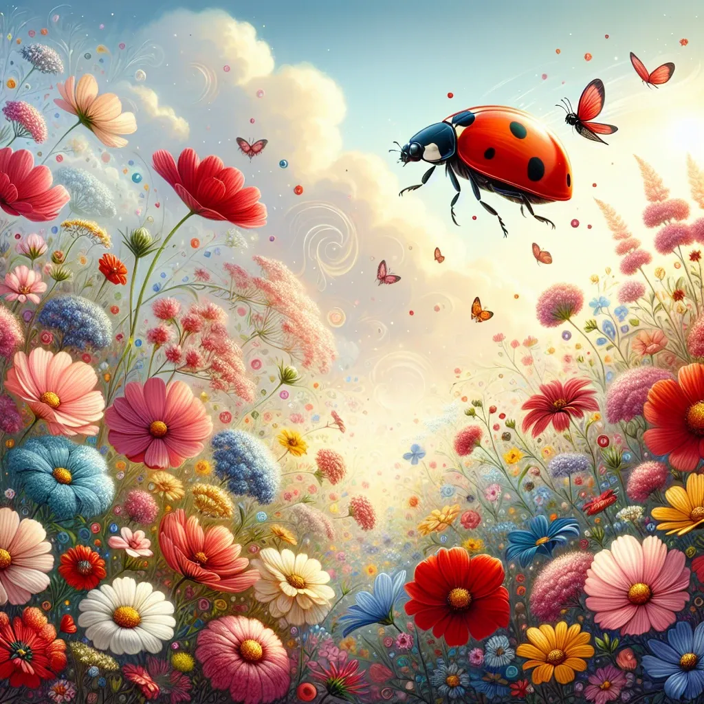 Illustration of a ladybug in a dreamy setting