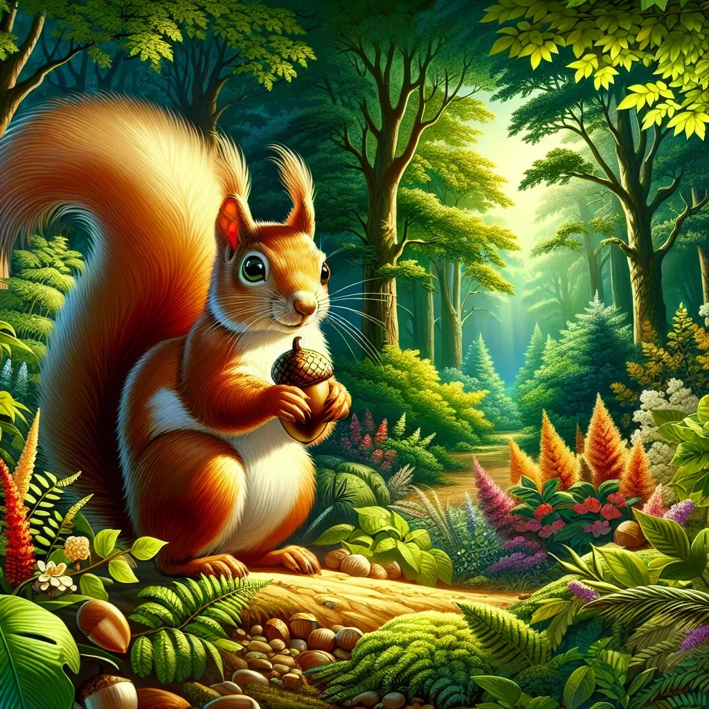 Illustration of a squirrel in a forest setting