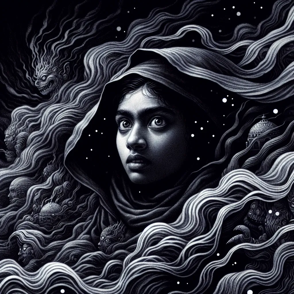 Illustration of a person surrounded by darkness in a dream