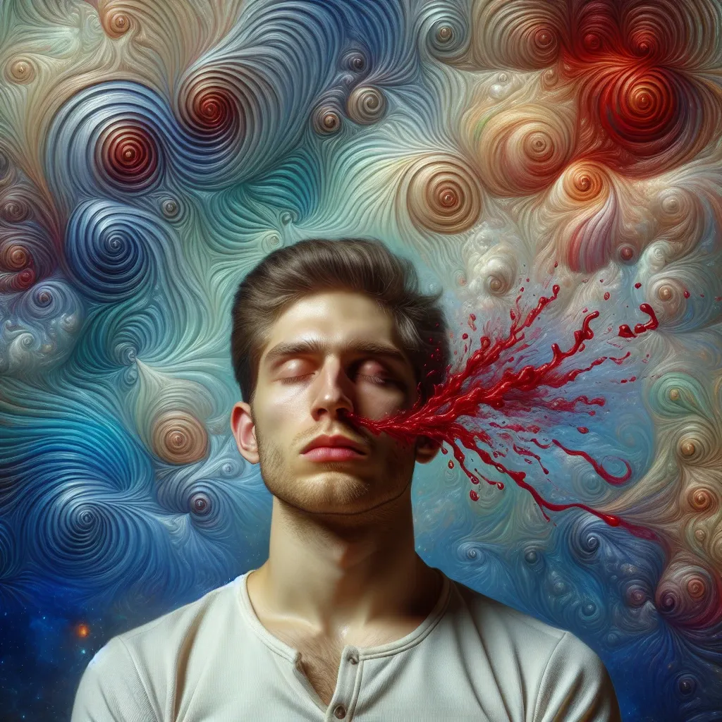 Illustration of a person experiencing a nose bleed in a dream