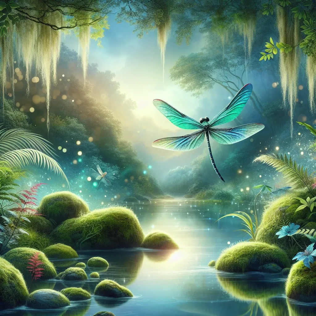 Illustration of a dragonfly in a dreamy setting