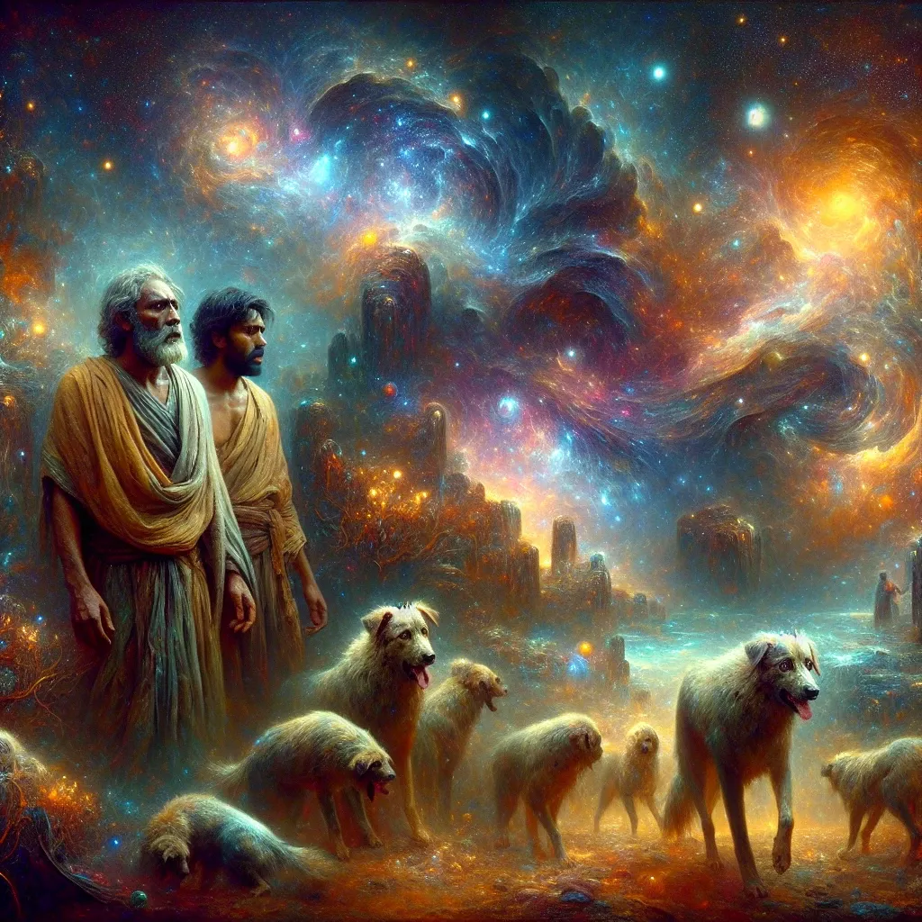 Illustration of a person being attacked by dogs in a dream, symbolizing the biblical significance of dreams and animal symbolism.