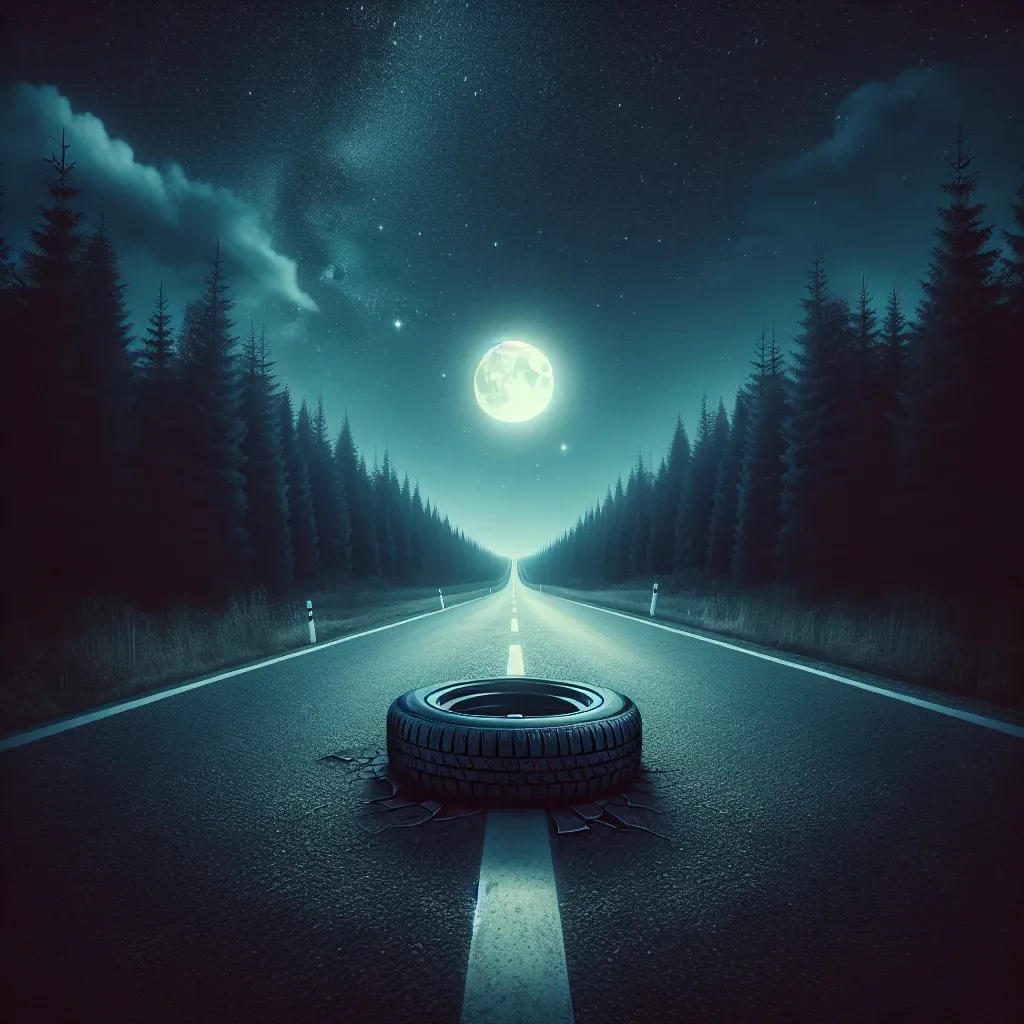 Illustration of a flat tire on a road, symbolizing a roadblock in dreams