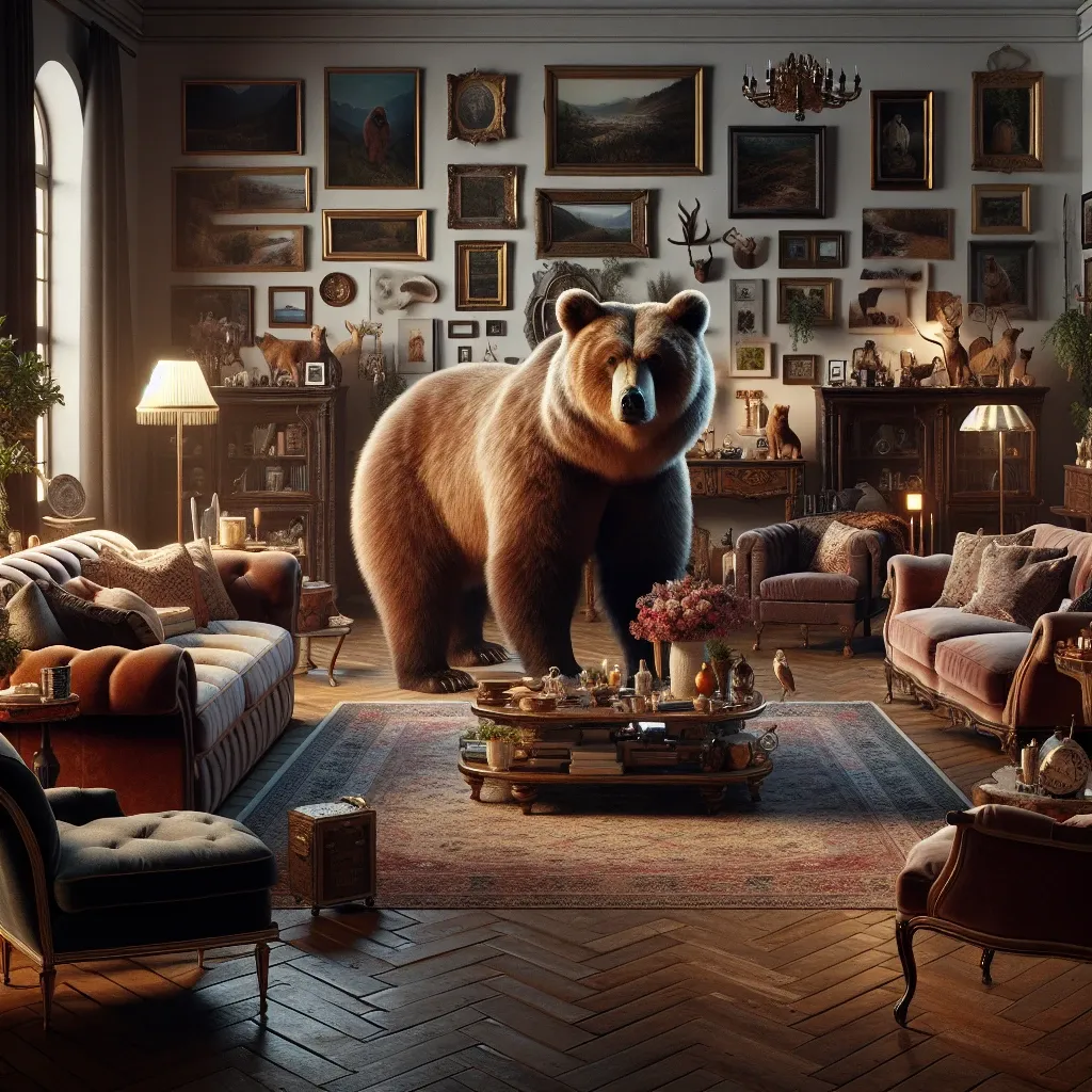 A brown bear in a house