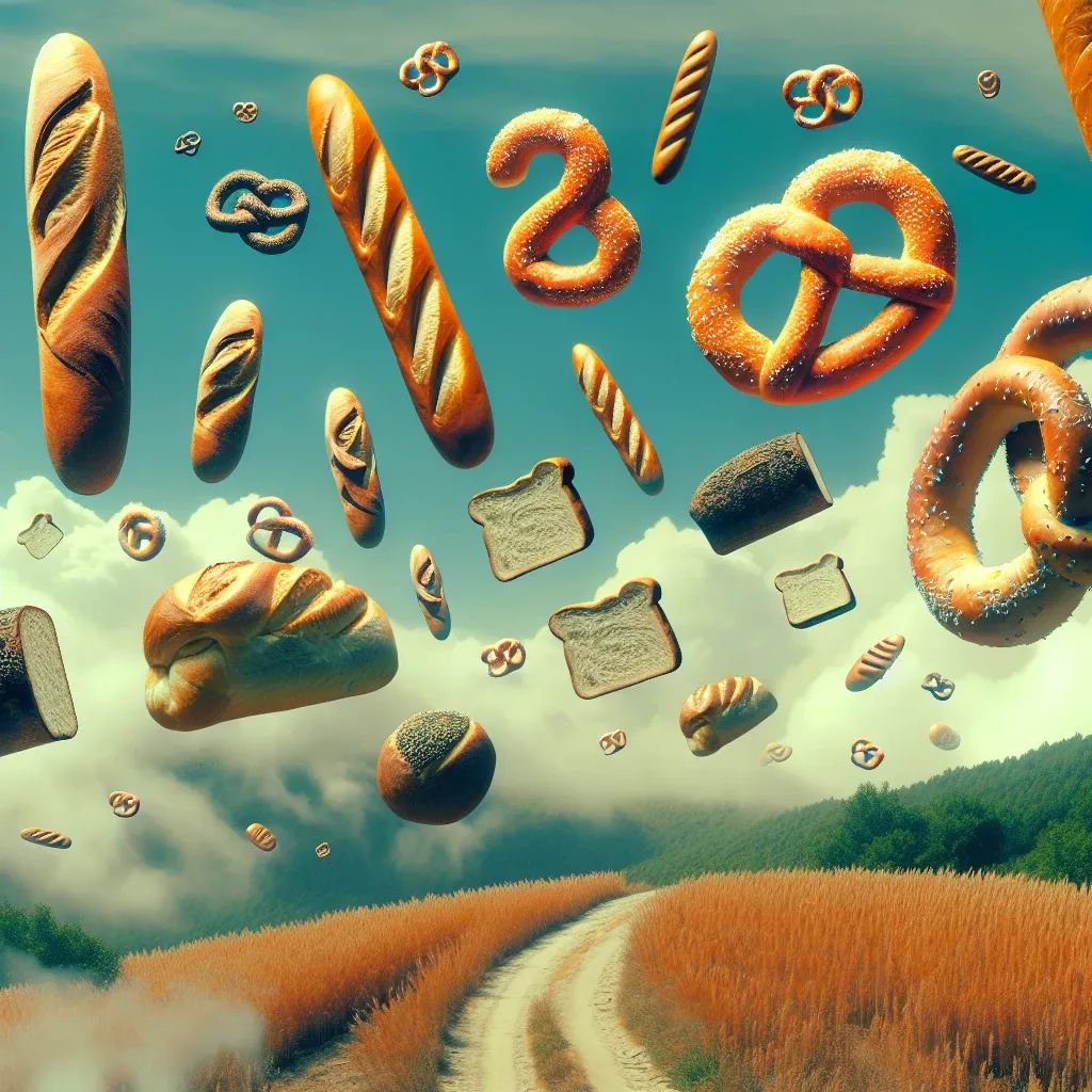 Bread floating in a dreamy landscape
